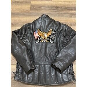 Hot Leathers Lined Riding Motorcycle Jacket Back Patch Black POW MIA Sz 48 Clean